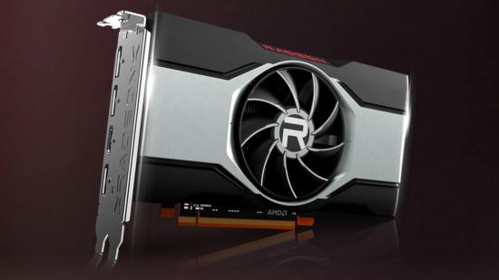 A front facing render of an AMD RX 6000 series graphics card