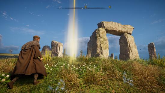 Wandering toward Stonehenge as a monk in the Assassin's Creed Valhalla Discovery Tour