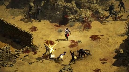 The Necromancer in Diablo 2 Resurrected summoning undead soldiers