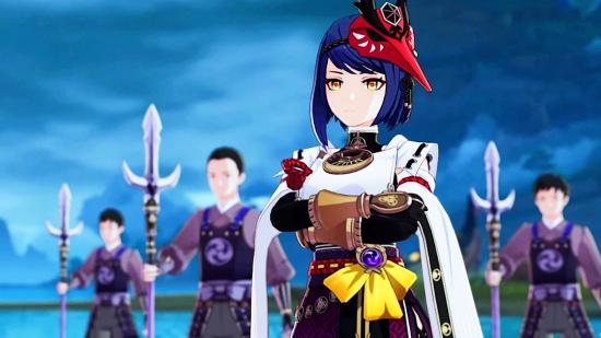 Genshin Impact's Kujou Sara đứng trước quân đội của cô ấy