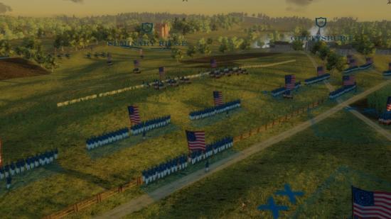 Union formations line up outside Gettysburg in Grand Tactician.