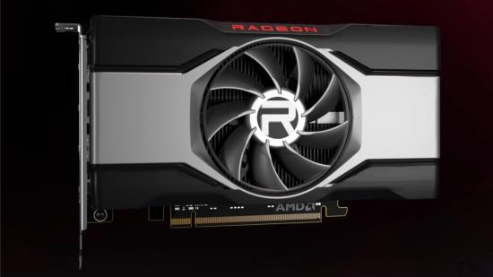 A 3D render of an AMD RDNA2 GPU