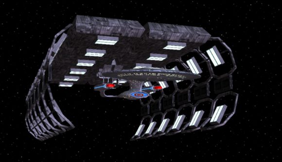 A docking sequence in a Star Trek retro game