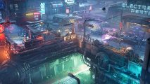 The Ascent's neon-lit, grimy, cyberpunk streets