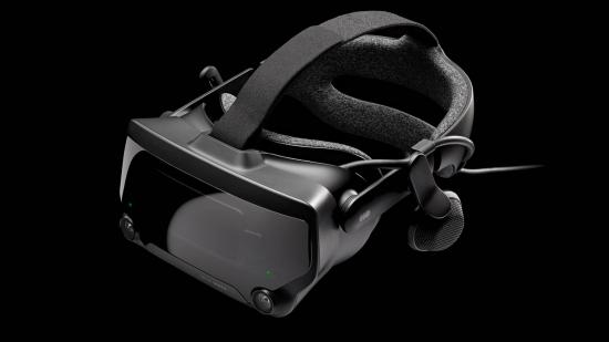 The Valve Index VR headset against a black background