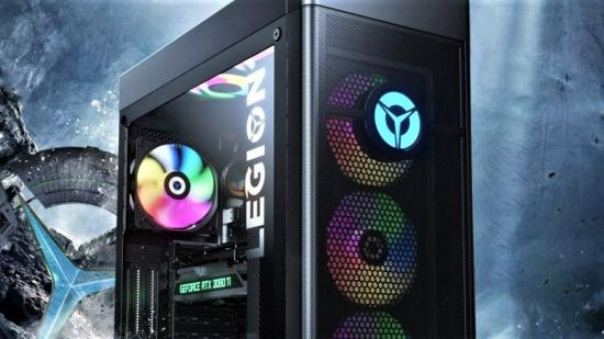 Lenovo PC render with RTX 3080 graphics card and RGB cooling fans