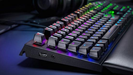 Side view of Razer BlackWidow Elite with RGB lighting