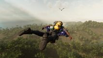 Far Cry 6 protagonist, Dani, is sky diving above Yara