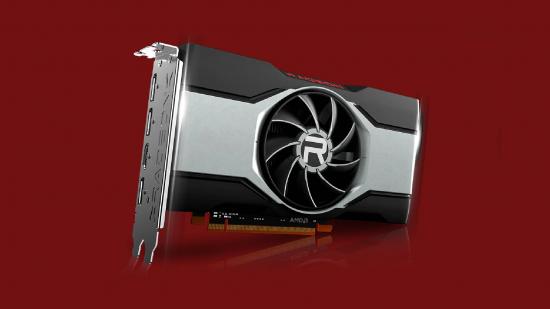 AMD RX 6600 graphics card on red backdrop
