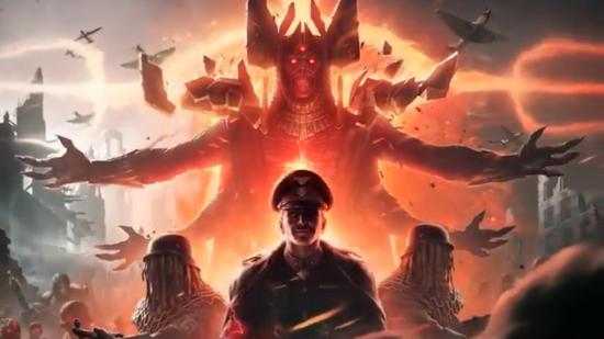 A four-armed demon clad in robes looms behind a Nazi officers in a teaser image for Call of Duty: Vanguard's zombies mode.