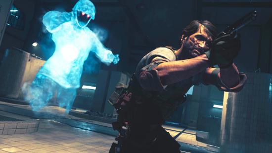 Adler holding a pistol as a ghost approaches him in Call of Duty Warzone's Ghosts of Verdansk game mode