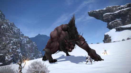 A party fights a monster in Final Fantasy XIV
