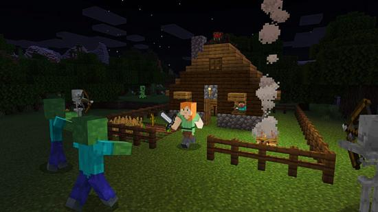 A Minecraft player takes on a mob of enemies