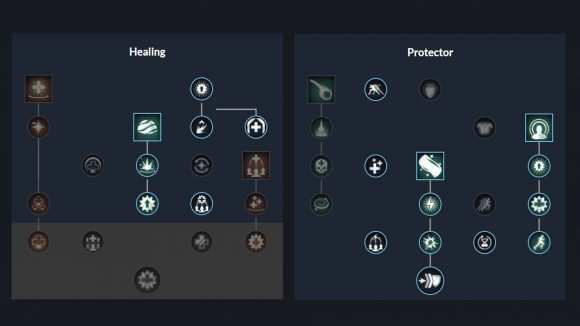The life staff skills and perks selected for the New World war hammer PvP build