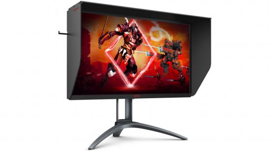 The AOC AG273QXP gaming monitor with privacy windows attached