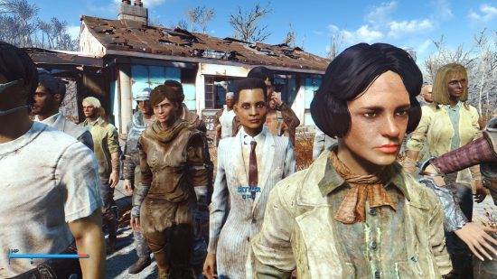 Best Fallout 4 mods: A demonstration of the wide variety of character customization in the Better Settlers mod, featuring different races, skin types, hair, and outfits