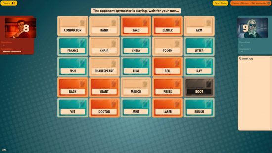 Best online board games - a five by five grid of words that the spy must give clues to their teammates.