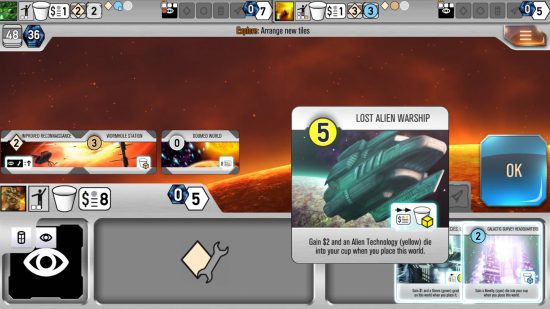 Best online board games - a view of the board in Roll for the Galaxy.