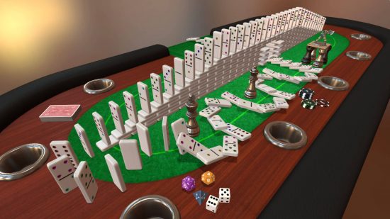 أفضل ألعاب الطاولة عبر الإنترنت - مجموعة من الدومينو الموضوعة بشكل غير مستقر في سلسلة
