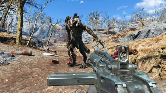 Shooting a Deathclaw in our Fallout 4 review