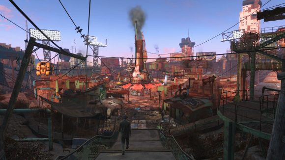 The interior of Diamond City in our Fallout 4 review