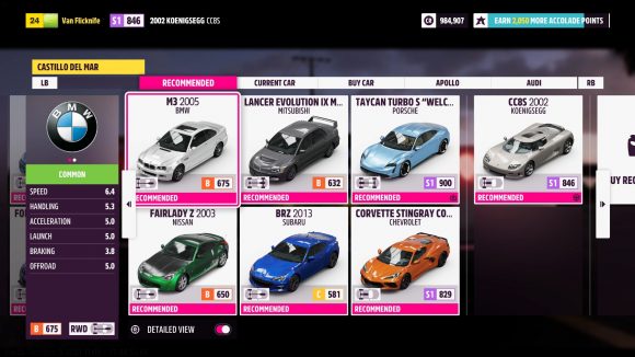 A view of the car gallery in our Forza Horizon 5 review
