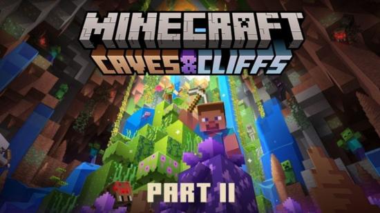 Key art for the Minecraft 1.18 update, featuring Steve exploring new caves