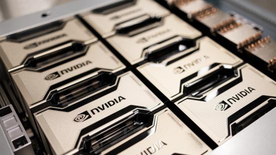 A collection of Nvidia GPUs in a supercomputer