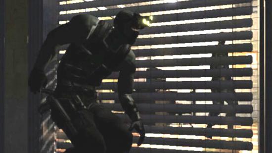 Sam Fisher sneaks by a window in Splinter Cell: Chaos Theory