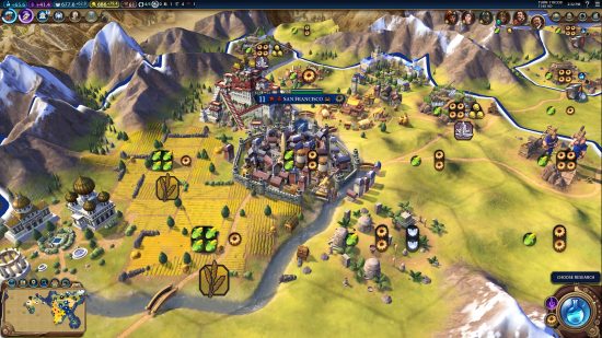 Los mejores juegos como Age of Empires: varias ciudades y colonias en azulejos hexagonales en la civilización 6