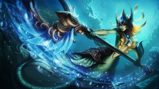 LoL Tier List: The name, a mermaid-like creature, holds her staff, ready to defend her comrades.