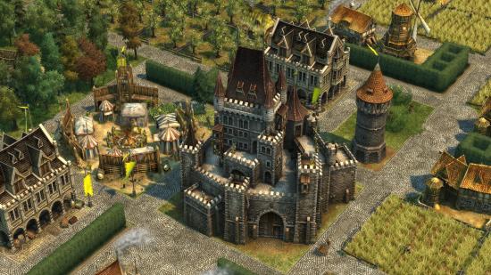 A fortified town in historical city builder Anno 1404