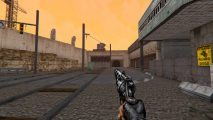 A sickly yellow sky over an industrial area in Ashes Afterglow, a massive Doom II total conversion mod.