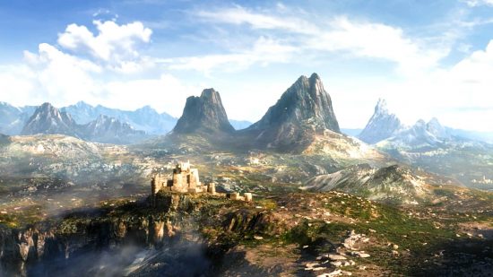 The Elder Scrolls 6 release date: a shot of some mountains from the TES6 trailer