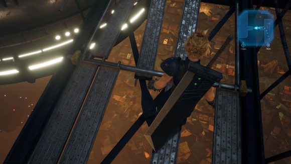 Looking down from the top of the city An action-packed motorbike battle in our Final Fantasy 7 Remake PC review