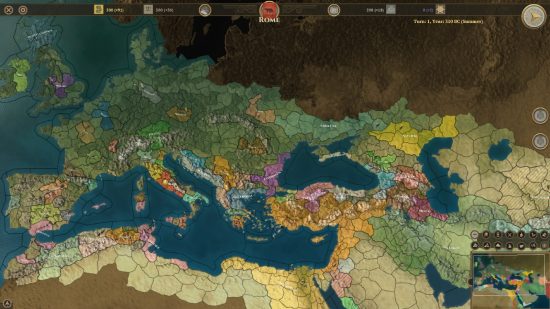 Games like Total War: The campaign map in Field of Glory: Empires displaying the world map.
