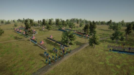 3D Union troops stand ready on a hill in Grand Tactician: The Civil War.