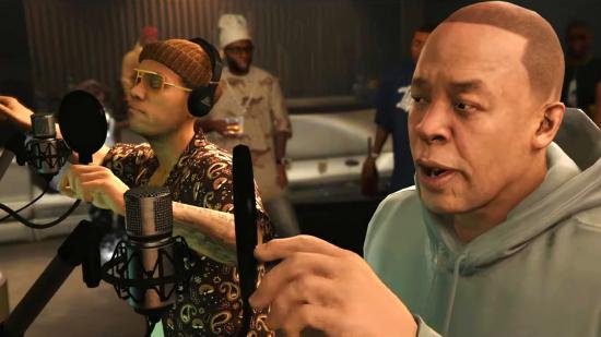 Dr. Dre and Lamar record a track in Grand Theft Auto Online.