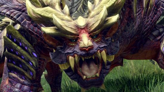 A close-up shot of Magnamalo from Monster Hunter Rise