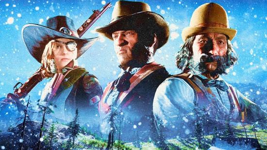 Two Red Dead Online players stand in the snow