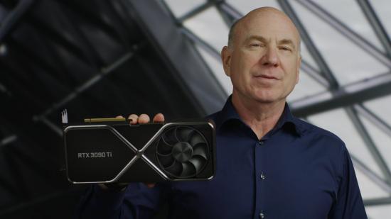 Senior VP of Nvidia’s GeForce division Jeff Fisher holding an RTX 3090 Ti