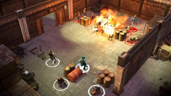 Best Apocalypse games - Wasteland 2: A team of four stands in front of an explosion