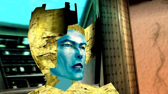 Best Cyberpunk games - Omikron The Nomad Soul: A blue and gold David Bowie in-game, produced by facial motion capture