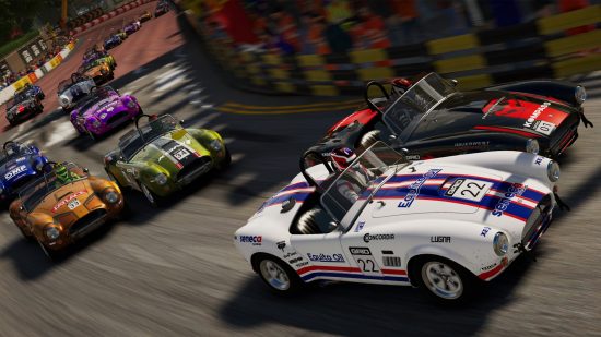Best racing games - GRID Legends: A bunch of old-school convertibles racing around a city circuit