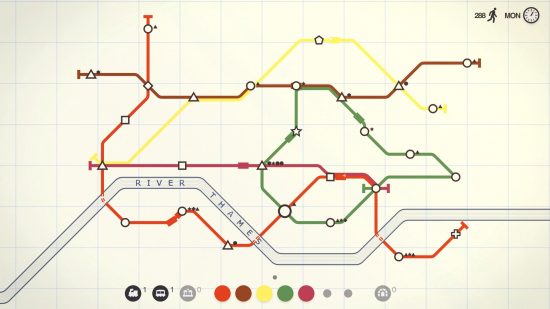 Game santai paling apik - Mini Metro: Garis Metro Budding ing Werna Pastel ing London