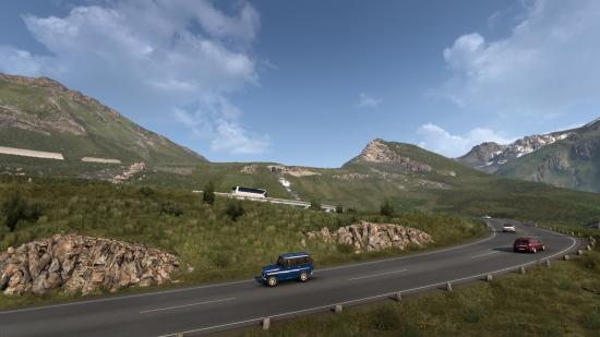 A mountain road in Euro Truck Simulator 2's Austria rework