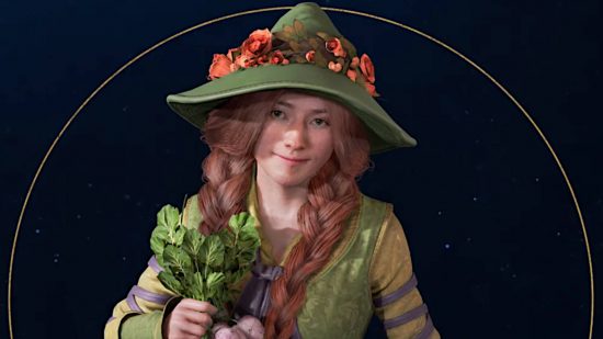 Personaggi legacy di Hogwarts - Una foto segnaletica del professor Garlick con in mano alcune verdure
