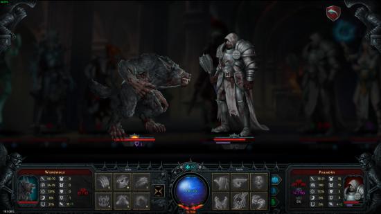 A werewolf and paladin fight in Iratus: Lord of the Dead