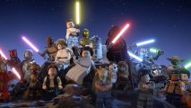 The cast of Lego Star Wars: The Skywalker Saga poses together