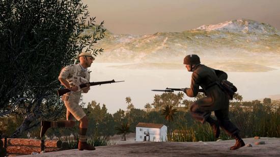 A New Zealand soldier and a German soldier prepare to clash with bayonets in Post Scriptum's new Cretan map.